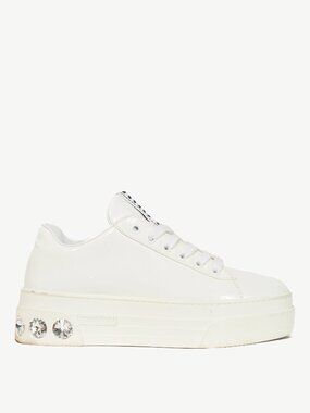 Miu Miu White Patent Crystal-Platform Lace-Up Sneakers
